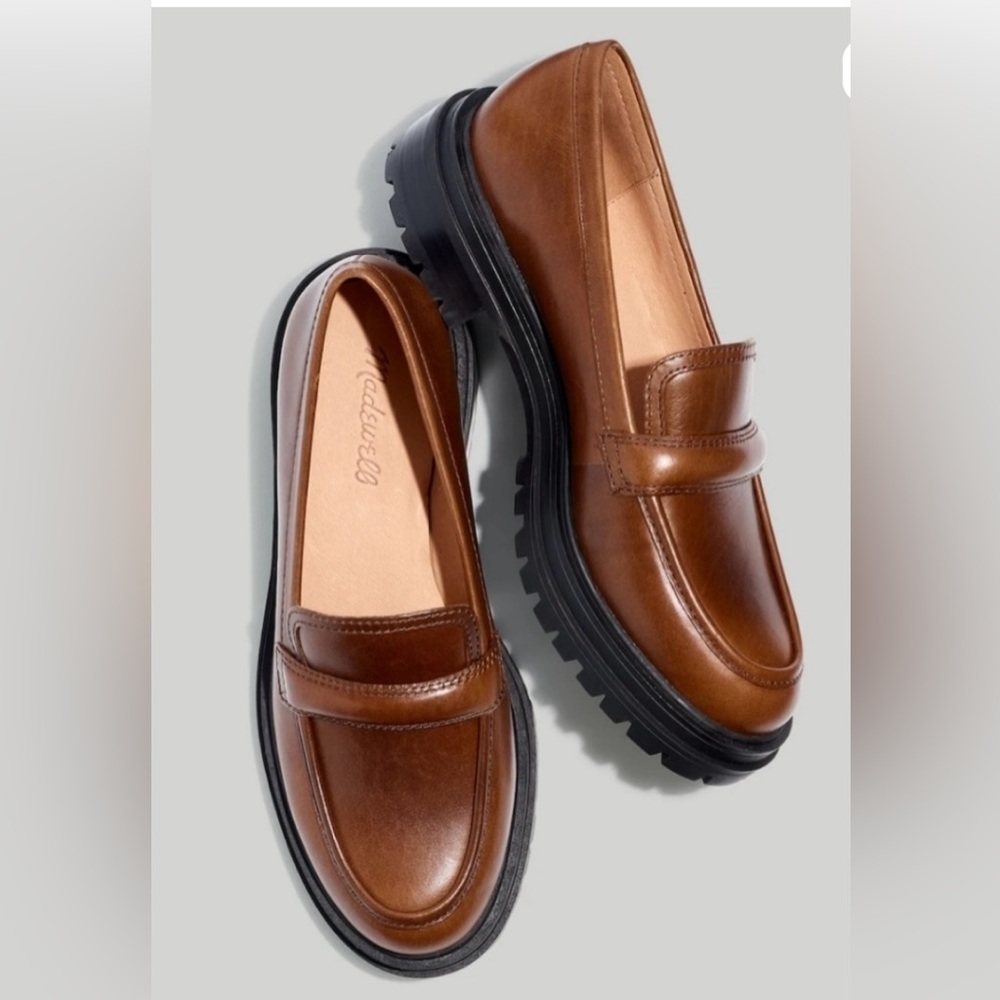 Madewell Tan Leather Lug-Sole Penny Loafers
